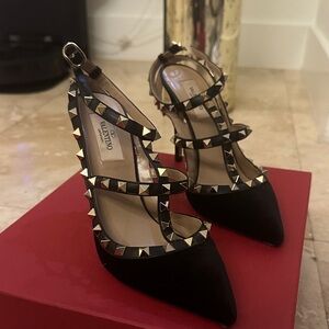 Valentino Black and Gold Studded Heels